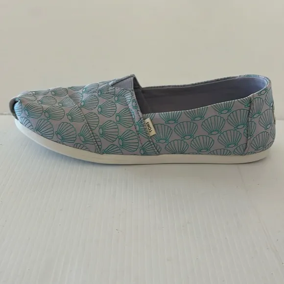 Toms Alpargata Lavender Blue Mermazing Seashell Print Canvas Slip On Flats W 8