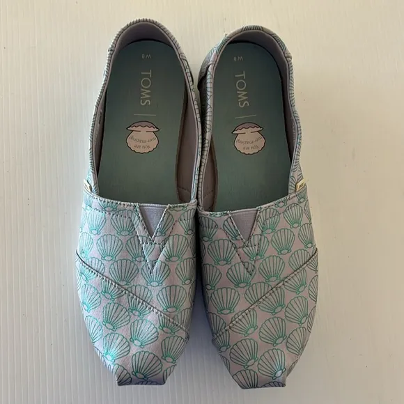 Toms Alpargata Lavender Blue Mermazing Seashell Print Canvas Slip On Flats W 8