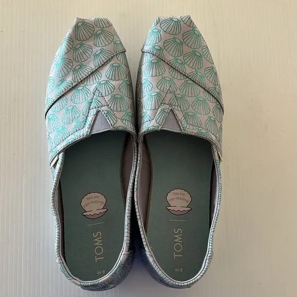 Toms Alpargata Lavender Blue Mermazing Seashell Print Canvas Slip On Flats W 8