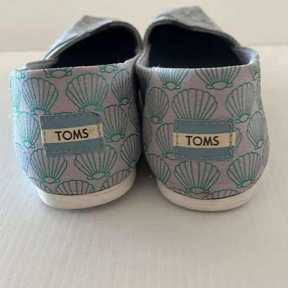Toms Alpargata Lavender Blue Mermazing Seashell Print Canvas Slip On Flats W 8
