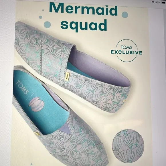 Toms Alpargata Lavender Blue Mermazing Seashell Print Canvas Slip On Flats W 8