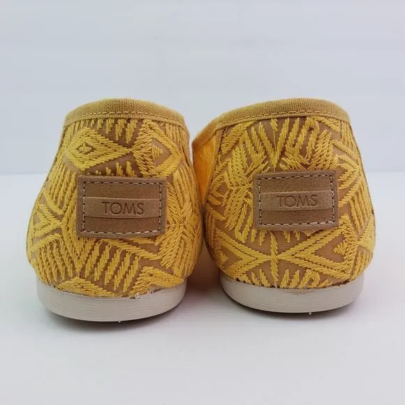 Toms Alpargata Womens Size 10 Golden Yellow Geo Lace Flats Loafer Shoes 10016242