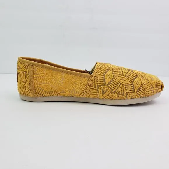 Toms Alpargata Womens Size 10 Golden Yellow Geo Lace Flats Loafer Shoes 10016242