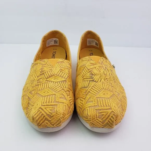 Toms Alpargata Womens Size 10 Golden Yellow Geo Lace Flats Loafer Shoes 10016242