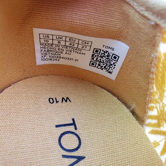 Toms Alpargata Womens Size 10 Golden Yellow Geo Lace Flats Loafer Shoes 10016242