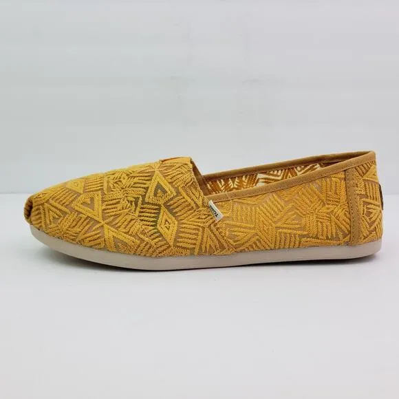 Toms Alpargata Womens Size 10 Golden Yellow Geo Lace Flats Loafer Shoes 10016242