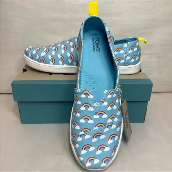 TOMS blue glow in the dark rainbow alpargata slip ons
