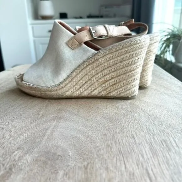 TOMS Monica Wedge Slingback Espadrilles Natural, Size 9.5 - Very Good Condition