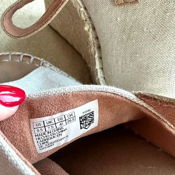 TOMS Monica Wedge Slingback Espadrilles Natural, Size 9.5 - Very Good Condition