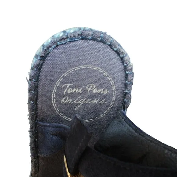 Toni Pons Womens Sz 9M Blue Leather Ankle Strap High Wedge Espadrilles Heels