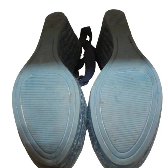 Toni Pons Womens Sz 9M Blue Leather Ankle Strap High Wedge Espadrilles Heels