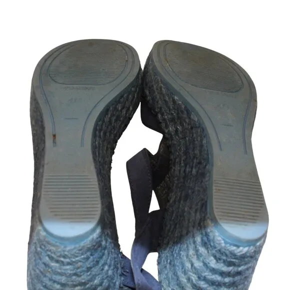 Toni Pons Womens Sz 9M Blue Leather Ankle Strap High Wedge Espadrilles Heels