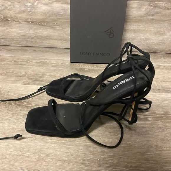 Tony Bianco | Fleur Lace Up Sandals In Black Suede Size 9 NEW