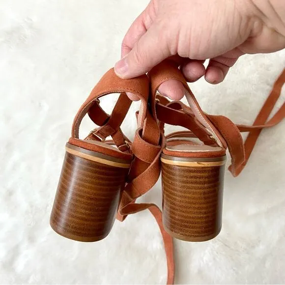 Topshop Orange Suede Wrap Ankle Sandals Size 5.5