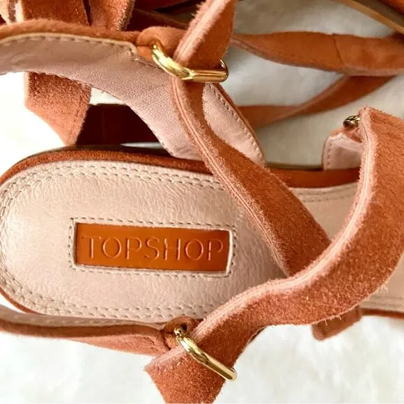 Topshop Orange Suede Wrap Ankle Sandals Size 5.5