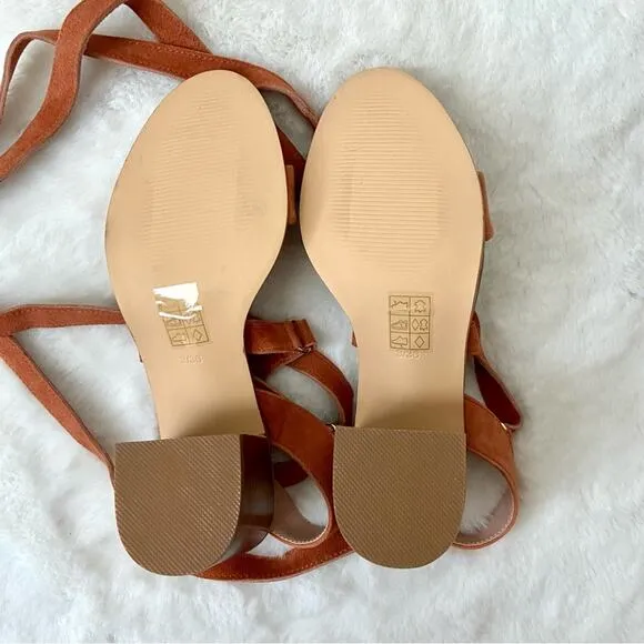 Topshop Orange Suede Wrap Ankle Sandals Size 5.5