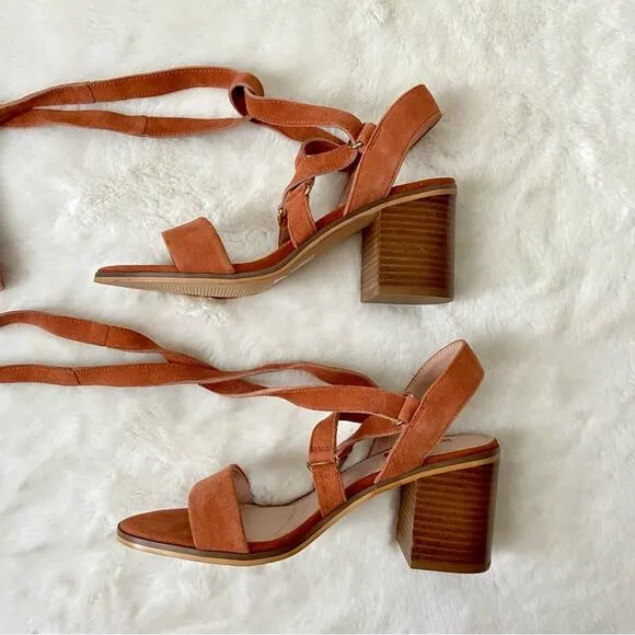 Topshop Orange Suede Wrap Ankle Sandals Size 5.5