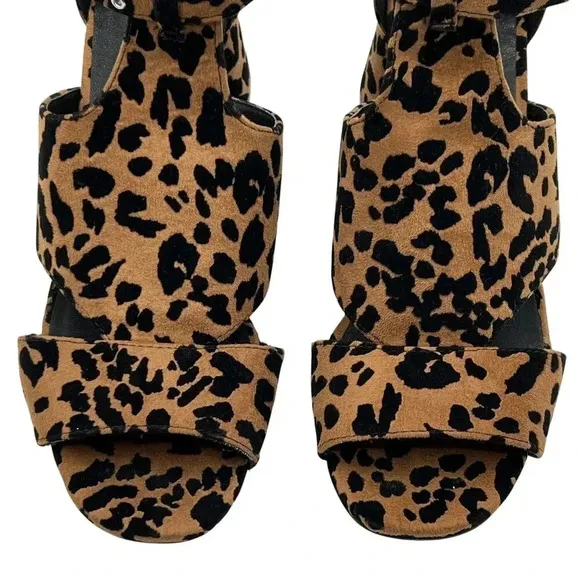 Topshop Womens 8 Leopard Animal Print Suede Chunky Block Heel Shoe Ankle Strap