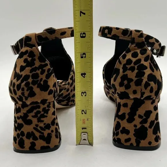 Topshop Womens 8 Leopard Animal Print Suede Chunky Block Heel Shoe Ankle Strap