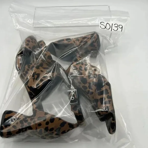 Topshop Womens 8 Leopard Animal Print Suede Chunky Block Heel Shoe Ankle Strap
