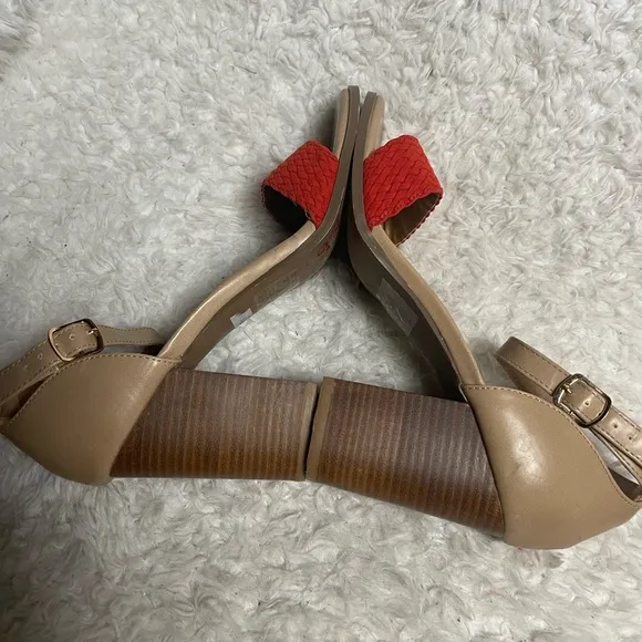Torrid Women's Synthetic Red braided &amp;Tan ankle strap Block Heel Sandals SZ12W