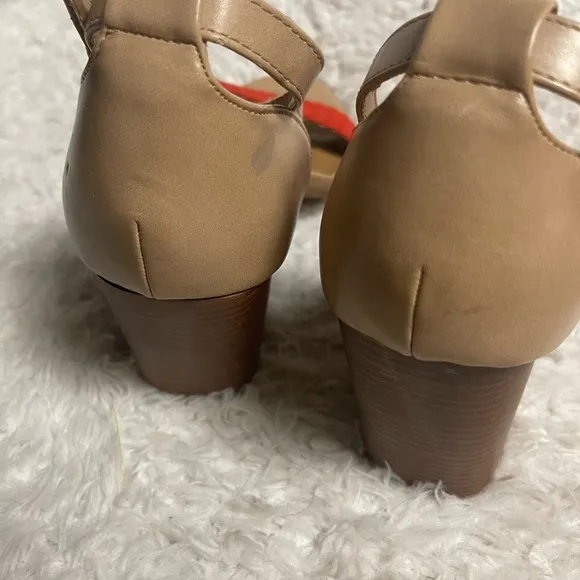 Torrid Women's Synthetic Red braided &amp;Tan ankle strap Block Heel Sandals SZ12W