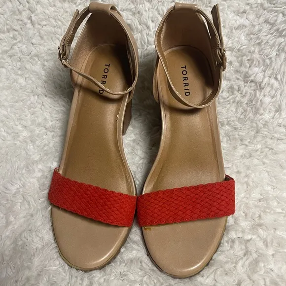 Torrid Women's Synthetic Red braided &amp;Tan ankle strap Block Heel Sandals SZ12W