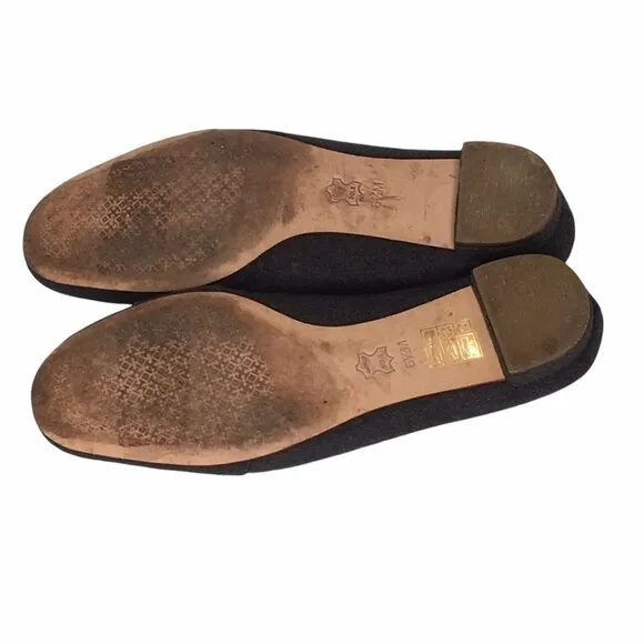 TORY BURCH Antonia Wool Flats  Size 6 1/2 Monogram Smoking Loafer Ballet Gray