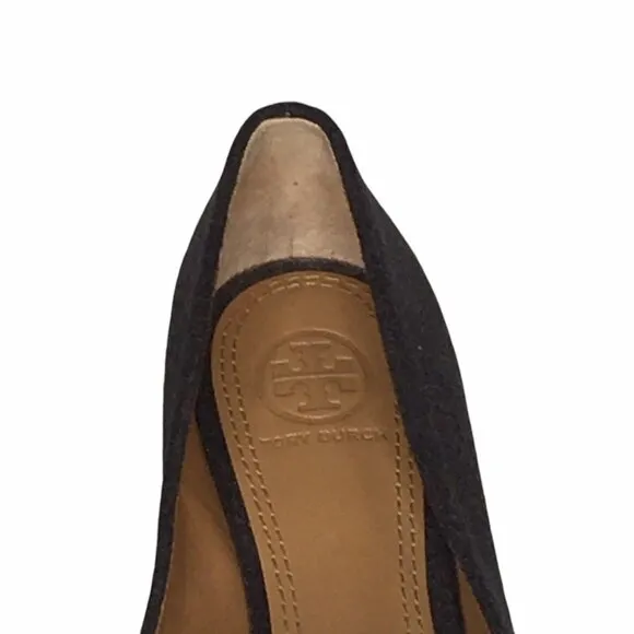 TORY BURCH Antonia Wool Flats  Size 6 1/2 Monogram Smoking Loafer Ballet Gray