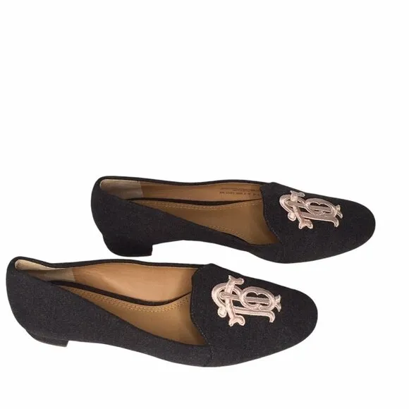 TORY BURCH Antonia Wool Flats  Size 6 1/2 Monogram Smoking Loafer Ballet Gray