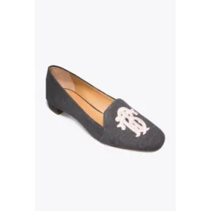 TORY BURCH Antonia Wool Flats  Size 6 1/2 Monogram Smoking Loafer Ballet Gray