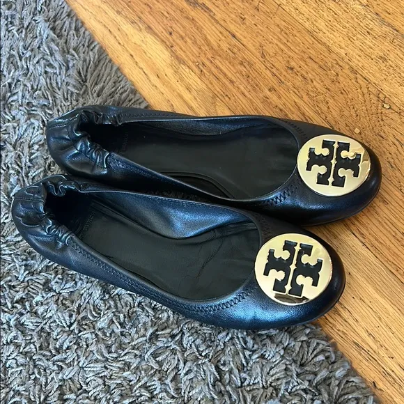 Tory Burch Black and Gold Ballet Flats