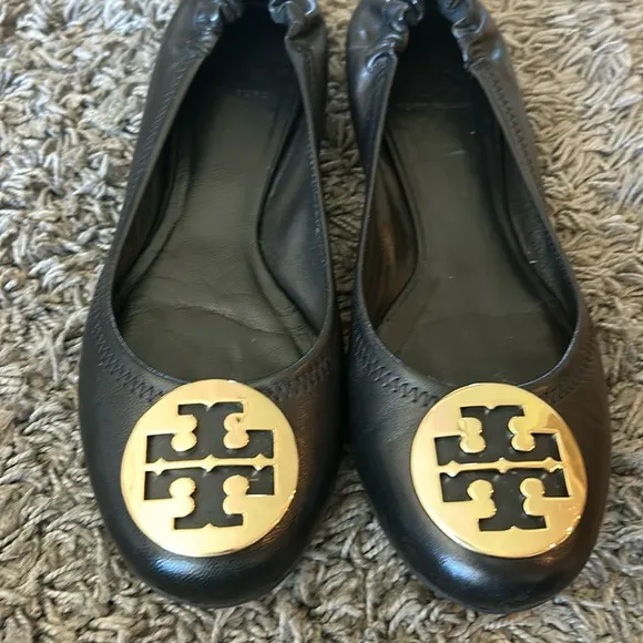Tory Burch Black and Gold Ballet Flats