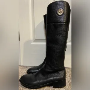 Tory Burch Black Leather Knee-High Riding Boots Women Sz 8M EUC