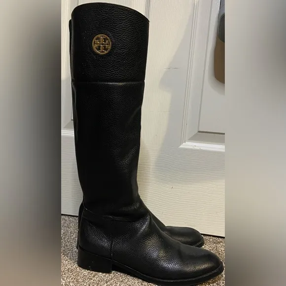 Tory Burch Black Leather Knee-High Riding Boots Women Sz 8M EUC