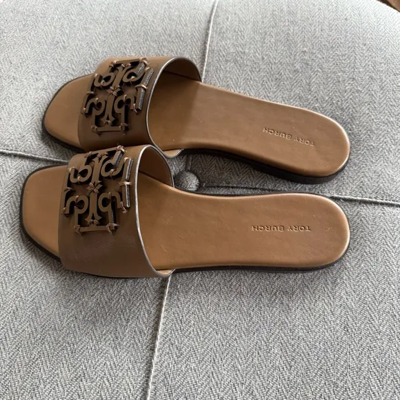 Tory Burch Brown Leather Sandals with Signature Logo