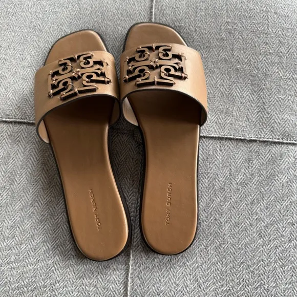 Tory Burch Brown Leather Sandals with Signature Logo