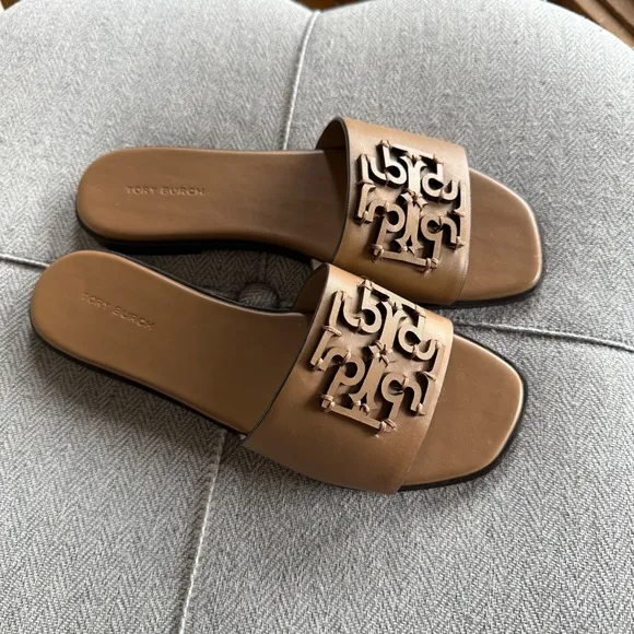 Tory Burch Brown Leather Sandals with Signature Logo
