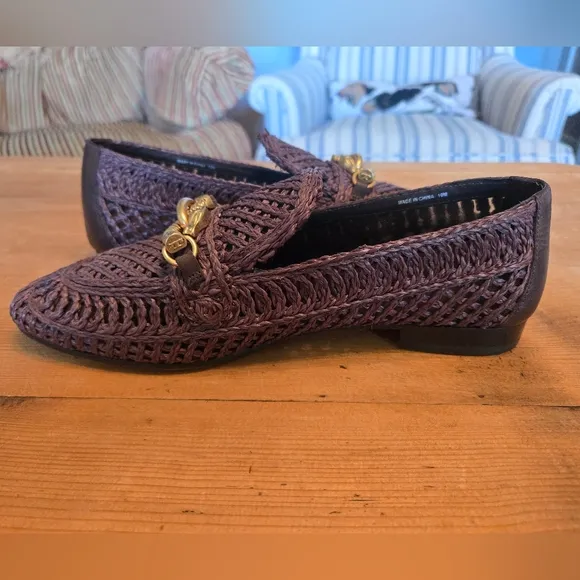 Tory Burch Brown Raffia Jessa Loafers