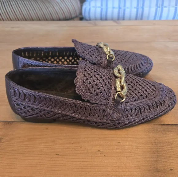 Tory Burch Brown Raffia Jessa Loafers