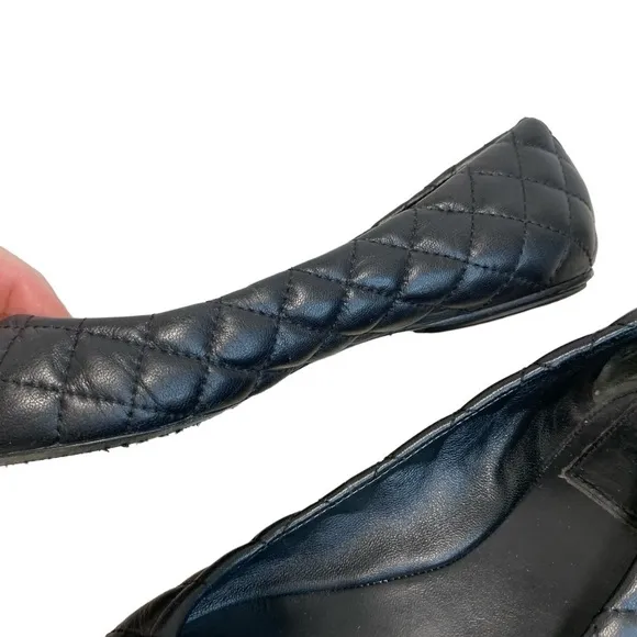 Tory Burch Cap Toe Quilted Leather Ballet Flats Black Gold - 7