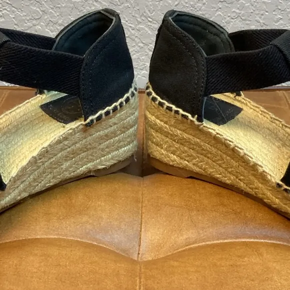 Tory Burch Catalina Wedge Espadrille Black Size 5, 2” Wedge