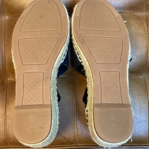 Tory Burch Catalina Wedge Espadrille Black Size 5, 2” Wedge