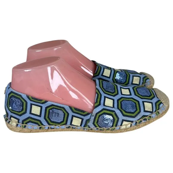 Tory Burch Cecily Embellished Sequin Espadrille Flats Women's Size 8