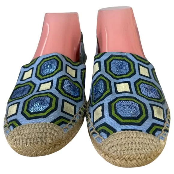 Tory Burch Cecily Embellished Sequin Espadrille Flats Women's Size 8