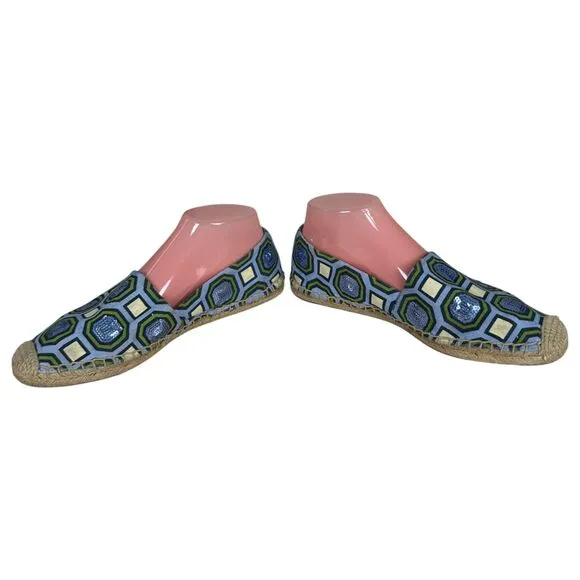 Tory Burch Cecily Embellished Sequin Espadrille Flats Women's Size 8