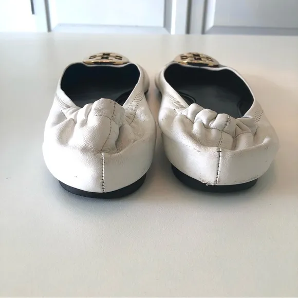 Tory Burch Claire Cap Toe Ballet Flats Black &amp; White with Gold T Logo Women’s 8