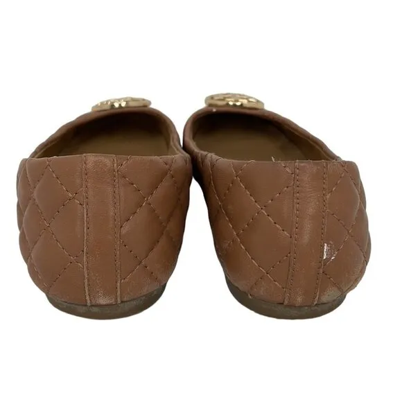 Tory Burch Claire Flats Wide Fit Leather Brown Quilted Size 7