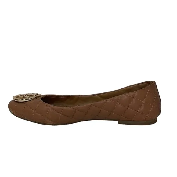 Tory Burch Claire Flats Wide Fit Leather Brown Quilted Size 7
