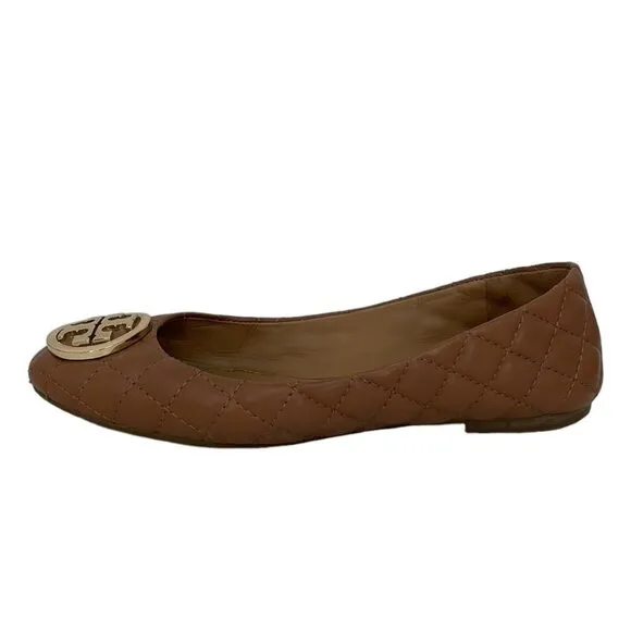 Tory Burch Claire Flats Wide Fit Leather Brown Quilted Size 7